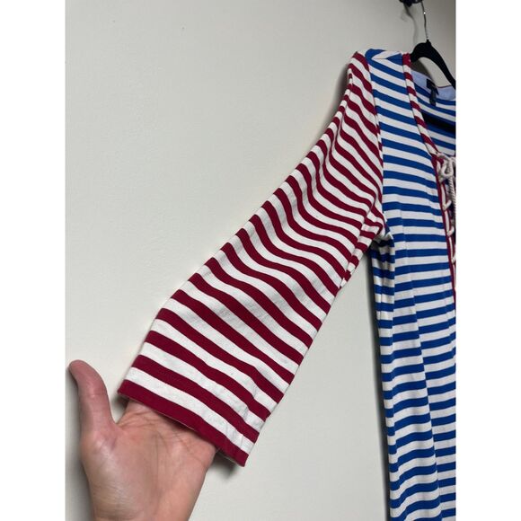 J CREW Sammie Stripe Baltic Maxi Dress, Lace Up Tie Front, Sz L - Picture 5 of 11